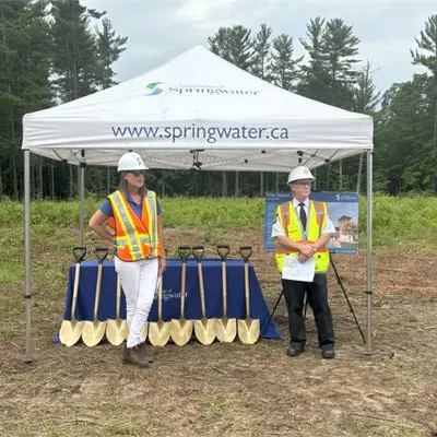 Mayor Jennifer Coughlin and Director of Fire & Emergency Services, Jeff Kirk, during the groundbreaking ceremony for the new fire hall.